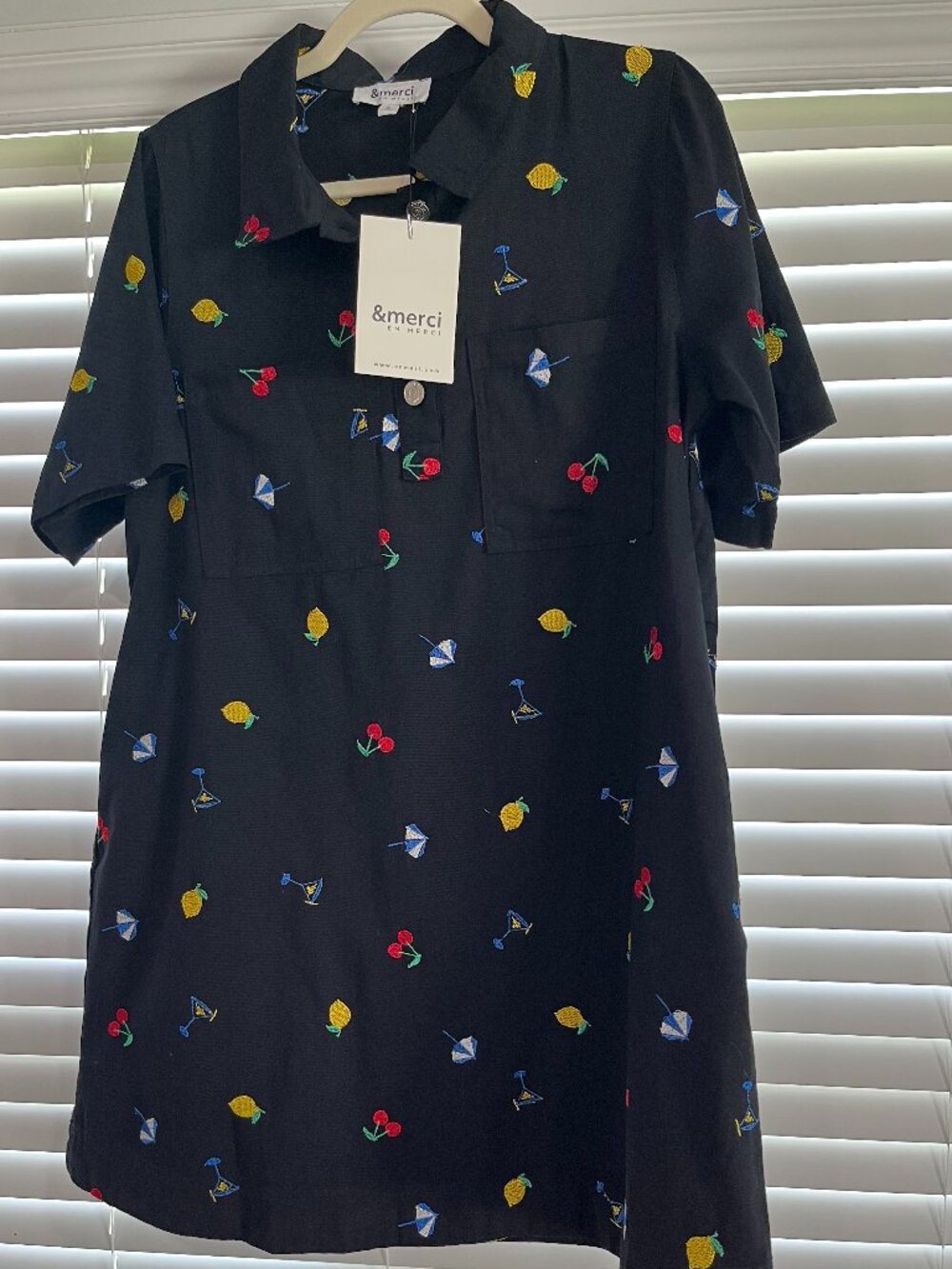 🍋🍒 Womens- S, M & L - NWT &merci Summer Mix Embroidery Black Dress 🍒🍋